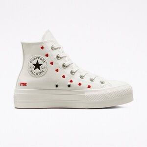 Converse Cream High-Tops with Red Love Detail